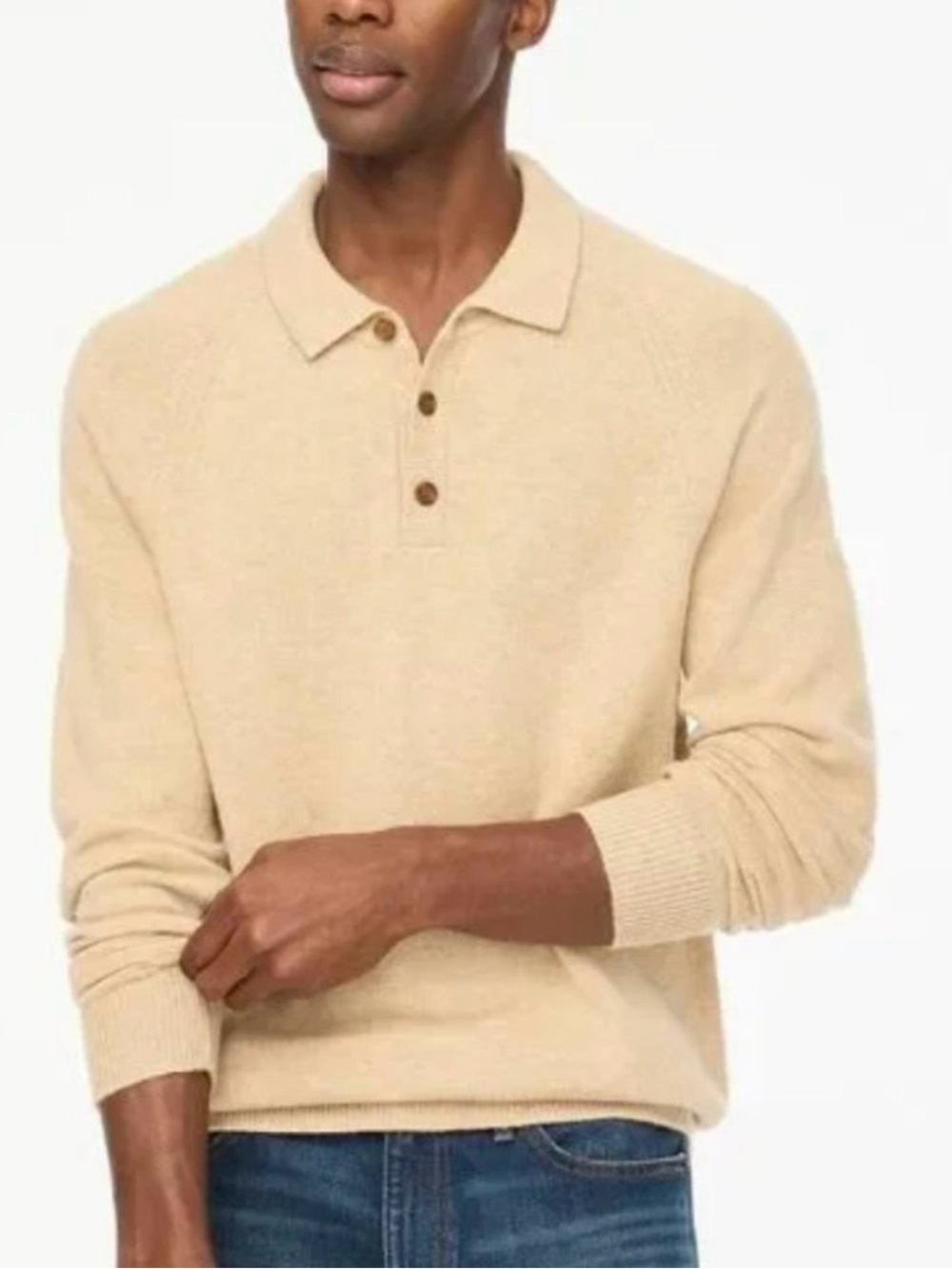 J. Crew Men's Supersoft Lambswool Blend Long Sleeve Polo Sweater Medium NWT